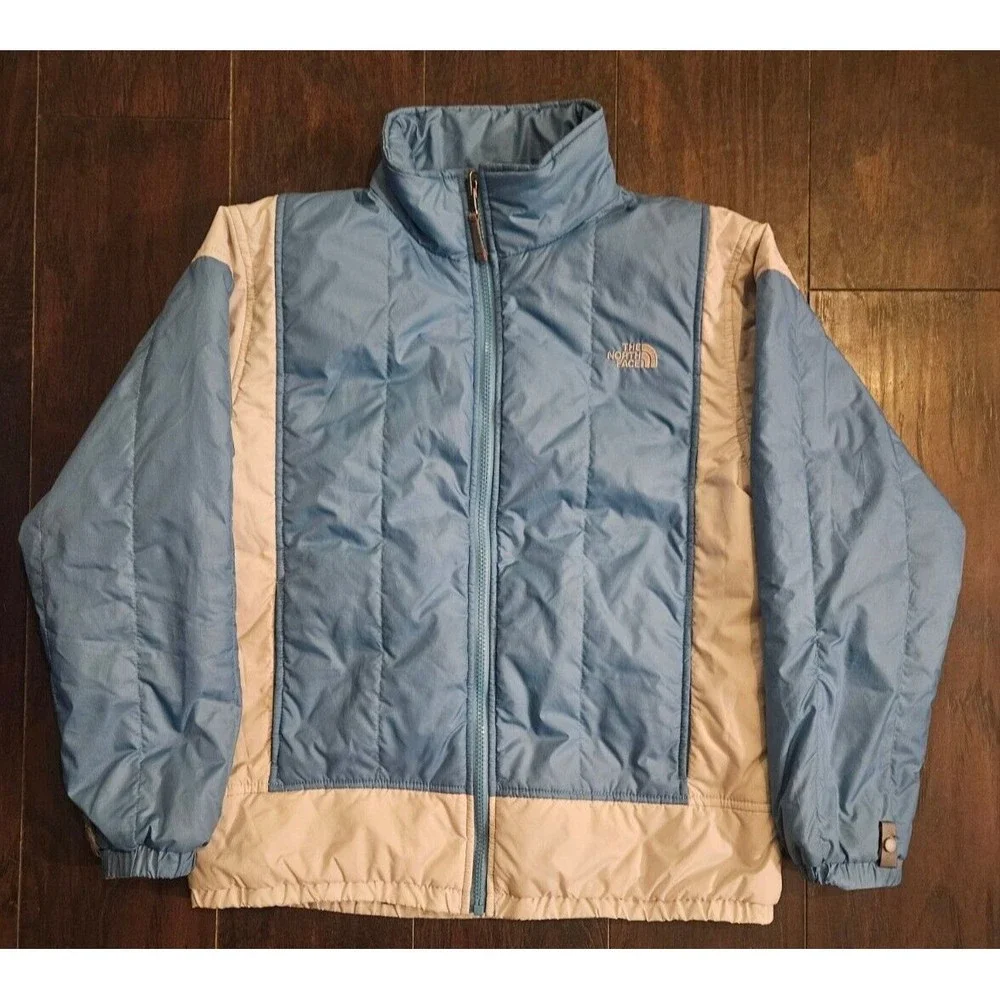NORTH FACE Blue and Grey Plush Jacket Girls Large L